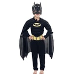 3-13 år Barn Tonåringar Batman Cosplay Party Dräkt Muscle Bat Outfit Set Jumpsuit+mask+mantel Presenter 6-7 Years