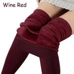 Kvinnors Solid Winter Varm Fleece Fodrad Termiska Leggings WINE RED vinröd