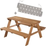 ROBA Table Pique-Nique Enfants Outdoor + en Bois Massif - avec Coussin d'Assise - Table d'Extérieur 4 Places - Lasure Teck