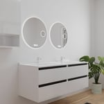 Cuisibane - Meuble double vasque 140 cm arlequin avec 2 miroirs Rondinara- Vasque Blanc- Traverses Noir