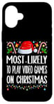 Coque pour iPhone 16 Plus Les plus susceptibles de jouer à des jeux vidéo sur des pyjamas amusants de Noël