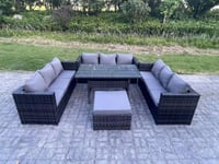 Outdoor Wicker Garden Furniture Rattan Lounge Sofa Set Patio Rectangular Dining Table Footstool 10 Seater