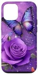 Coque pour iPhone 15 Pro Jolie rose violette et papillon avec étoiles et papillons