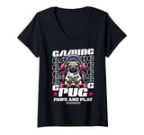 Womens Gaming Pug Video Game Dog Graphic For Men Boys Women Kids V-Neck T-Shirt