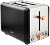 Tower Cavaletto Toaster with Defrost/Reheat Stainless Steel 850W Black Rose Gold