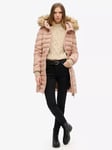 Superdry Fuji Faux Fur Hood Mid Length Coat, Winter Taupe