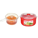 KitchenCraft Microwave Saucepan and Lid, BPA-Free Plastic Microwave Saucepan, 900 ml, Transparent & Sistema Microwave Round Bowl - Microwave Food Container - 915 ml - BPA-Free - Red/Clear