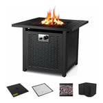 28'' Foyers à Gaz Extérieurs et Braséros,Chauffe Terrasse Gaz,Gaz Feu Cheminée,,14.5kw,avec Housse de Protection Imperméable & Pierres de Lave &