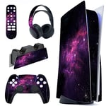 PlayVital Purple Nebula Full Set Skin Decal for ps5 Console Disc Edition, Sticker Vinyl Decal Cover for ps5 Controller & Charging Station & Headset & Media Remote