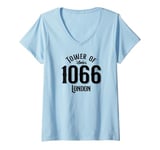 Womens 1066 Tower of London England Black Print V-Neck T-Shirt