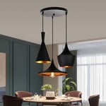 3 lumières Suspension Créatif Rétro Luminaire E27 Métal Lustre pour Cuisine Chambre Bar Noir