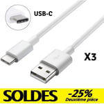 Lot 3 Cables Type USB-C Chargeur Blanc [Compatible Huawei P9-P9PLUS-P10-P20-P20LITE-P20PRO] Port Micro USB 1 Metre