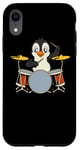 Coque pour iPhone XR Le pingouin de bande dessinée joue de la batterie