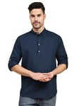 SKAVIJ Homme Coton Kurta Indian Casual Chemise (Bleu, Large)