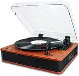 Platine Vinyle Tourne Disque Bluetooth avec Haut-parleurs Stéréo, Rétro Lecteur Vinyles à 3 Vitesses, avec Encodage sur USB et SD, Radio FM, Entrée AUX, RCA, Affichage LED