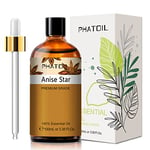 PHATOIL Huile Essentielle Anis Étoilé 100 ml, Huile Essentielle pour Diffuseur Pure Naturelle, Huile d Anis pour Aromathérapie Humidificateur, DIY Bougies