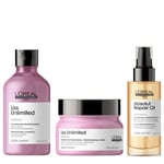 L'Oréal Professionnel | Routines Liss Unlimited pour Cheveux Rebelles et Indisciplinés - Shampoing, Masque, Huile - Action Lissante et Anti-Frisottis, Liss Unlimited, SERIE EXPERT - Trio