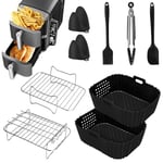 13 PCS Air Fryer Accessories for Ninja Double Stack XL 9.5L Air Fryer SL400UK, Silicone Air Fryer Liners, Air Fryer Baskets, Grilling Rack, Gloves, Oil Brush, Food Clip for Oven, Microwave