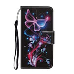 Samsung Galaxy M11 Case Phone Cover Flip Shockproof PU Leather with Stand Magnetic Money Pouch TPU Bumper Gel Protective Case Wallet Case Fluorescent butterfly