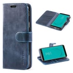 Mulbess Coque Cuir pour Samsung Galaxy J6 2018, Folio Étui Synthétique Cuir Portefeuille, Anticho TPU Cover, Béquille, Housse de Protection, Rétro Marine Bleu