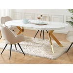 Vente-unique Table à manger extensible 4 à 8 personnes en MDF et acier - Effet marbre blanc et Doré - KOMONI