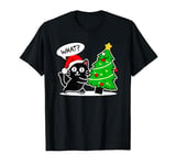 Funny Black Cat Tee Pushing Christmas Tree Over Cat What? T-Shirt