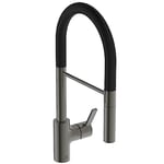 Ideal Standard - Gusto, semi Professional Single-Lever Mixer for Kitchen Sink, Tubular high spout with Adjustable and Removable Multifunction Hand Shower with Magnetic seat, Magnetic Grey