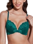 Deyllo Soutiens-Gorge Femme Rembourré avec Armature Dentelle Lingerie Push-up Brassiere Classiques Brassière Maintien Vert Paon 95D