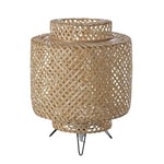 Lussiol - Lampe à poser Halong en bambou tresse/lampe de chevet naturelle avec pied metal blanc - diam 30 x H 38 cm - E27 60W - ampoule LED ou Halogène 233948