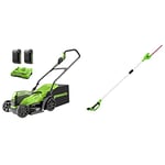 Greenworks 2x24V Mower 36cm Cutting Up to 250m² Width with 40L Grass Catcher and 5-Fold Central Cutting Height Adjustment + 24V 51cm Telescopic Hedge Trimmer + 2x24V 2Ah Battery + Charger