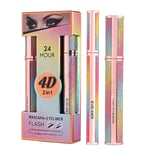 4D Silk Fibre Ripsiväri ja Eyeliner Set Smudge Proof Curling Mascara Liquid Eye Liner Lyijykynä silmämeikkityökalu