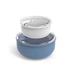 Rotho Ela Lot de 2 boîtes alimentaires rondes en plastique PP sans BPA Bleu/blanc 21,8 x 21,8 x 13,8 cm