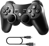 Diswoe PS-3 Wireless Controller, Wireless Controller for Play-station 3 Double Shock Gaming Controller 6-Achsen Bluetooth Gamepad Joystick with Charging Cable for PS-3 Controller for Play-station 3