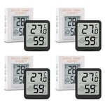 Lot Thermometre Interieur Maison 4 Pièces,Lcd Mini Digital Thermomètre Avec Hygromètre,Mesure De Précision Murale Pour Chambre Bébé,Culture Et Cave,Noir