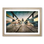 Big Box Art Lighthouse at The Piers End Painting Framed Wall Art Picture Print Ready to Hang, Oak A2 (62 x 45 cm)