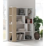 Pegane - Bibliothèque, meuble étagère coloris chêne cambrian, blanc - Longueur 129 x Profondeur 32.8 x Hauteur 174 cm