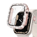 Glas+Diamond Cover För Apple Watch case 40mm 44mm 41mm 45mm 38mm 42mm Bling Bumper Protector iWatch series 9 3 5 6 7 8 se case rose pink 44mm series 654 SE