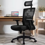 Chaise Bureau Ergonomique, Fauteuil de Bureau Inclinable à Roulettes, Accoudoirs Réglables 10cm, Appui-Tête Ajustable en Hauteur 11cm, Soutien