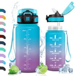 Vikaster VC-TY-SHXZG-500ML-JB-Blue-Purple, Gourde avec Paille 500ml/1500ml, sans BPA, Étanche & Réutilisable, Bouteille Enfant Ouvrir en Un Clic Unisex-Youth, Bleu violet-500ml, 500ml