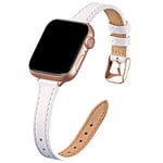 SUNFWR Compatible avec Le Bracelet Apple Watch 41mm 40mm 38mm,Fin Cuir Véritable Femme Bracelet Remplacement,pour iwatch Series 7/6/5/4/3/2/1,SE(38mm 40mm 41mm,Blanc&Or Rose)