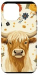 Coque pour iPhone 12 Pro Max Jaune Art Déco Pois Western Boho Highland Vache Floral