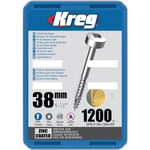 Kreg SPS-F150-1200-INT Skrue 38 mm Ø, galvaniseret, 1200-pak, Panhoved