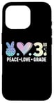 Coque pour iPhone 16 Pro Peace Love 3e année Retour à l'école Troisième année