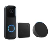 Blink Video Doorbell with Sync Module (Wired / Battery) & Amazon Echo Pop Smart Speaker Bundle, Black