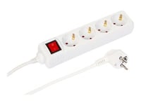 Microconnect - Effektband - På/Av-Strömbrytare, Schuko Ström - Ac 230 V - Ingång: Typ F - Utgångskontakter: 4 (Typ F) - 5 M Sladd - Vit