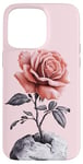 Coque pour iPhone 15 Pro Max Rose rouge rose éclate l'art de la pierre