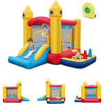 Goplus - Château Gonflable 4-en-1 pour Enfants, Aire de Jeux Gonflable avec Souffleur 450 w, Toboggan, Piscine, Espace de Saut, Panier de Basket,