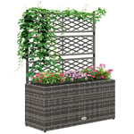 Garden PE Rattan Planter with Trellis, Raised Bed, 84x30x107cm, Light Grey