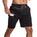 Badshorts herr, badbyxor med kompressionsfoder 2 i 1 Quick Dry Stretchy Badshorts för män Surfing Beach Shorts med 2 fickor med dragkedja Black M