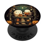 Cute Ghosts Reading Books Halloween Forest Pumpkin Bookish PopSockets Adhesive PopGrip